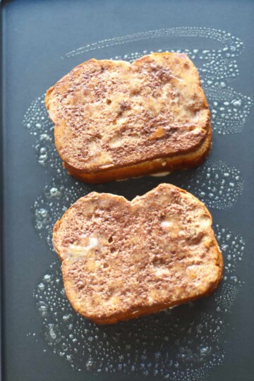 Stuffed French Toast on a griddle.